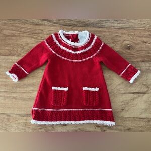 Heirlooms by Polly Flinders Red Knit Scalloped Sweater Dress 3-6M